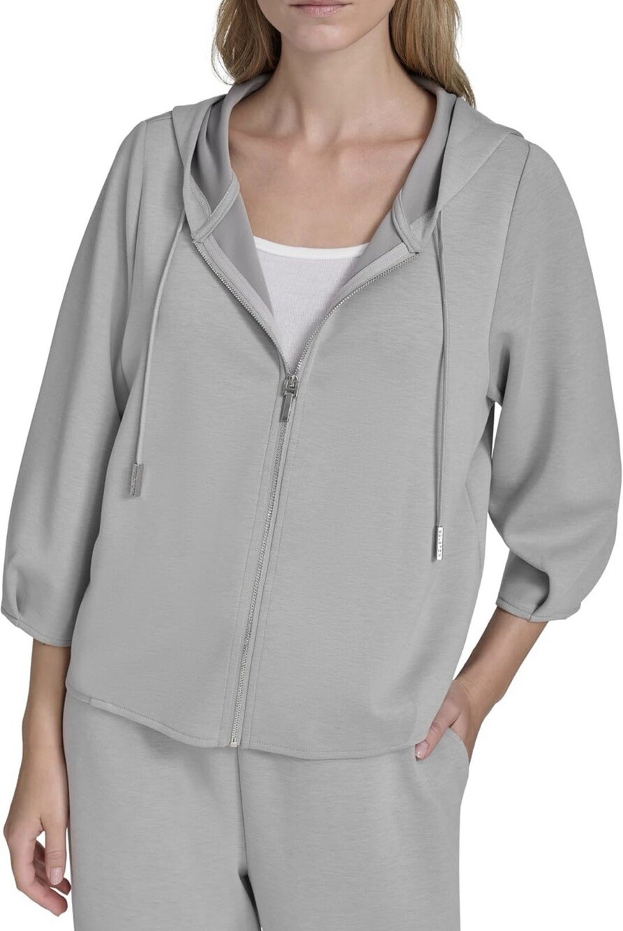 H HALSTON Womens Long Sleeve Zip Up Hoodie Size XL Grey